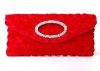 red rose covering satin cute crystal handbag evening bag