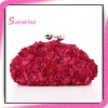 red rose flower satin bridal  clutch bag