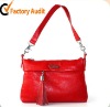 red simple design genuine leather ladies handbag of top quality