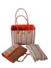 red striped straw beach set