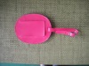 round pink leather luggage tag
