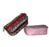 satin cosmetic bag with handle and mirror