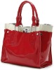 shinny real leather tote bag