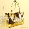 shiny gold pu shopping bag