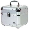 silver aluminum cosmetic case with easy close lock