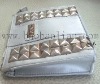 silvery satin cosmetic bag with two row rivets