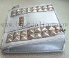 silvery satin cosmetic bag with two row rivets