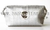 silvery soft pu leather zipper cosmetic bag