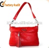 simple design red genuine leather ladies tote bag of top quality
