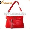 simple design red genuine leather ladies tote bag of top quality