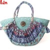 sky blue straw with silk bag