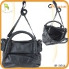 small ladies black leather handbag with long detachable strap