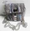 snakeskin embossed chain accented handbag