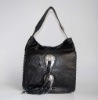 special black wrinkle leather shoulder handbag