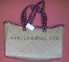 straw beach bag with drawstring on top inside