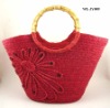 straw tote bag with banboo handle