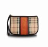 stylish colour bar plaid PU leather handbag