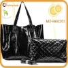 stylish patent geunine leather bag with quilted functional organizer bag