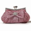 trendy bold bowknot crystal pleated satin evening bag