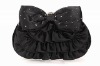 trendy crystal bold bowknot ruffle satin evening bag