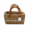 water hyacinth bag with leather handles