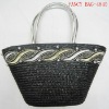 wheat-straw beach bag with pu handle