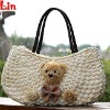 women beige straw with bear bag