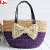 women purple wheat straw bag