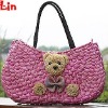 women rose straw with bear bag