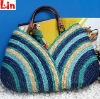 women's blue natural straw bag