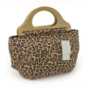 wooden handle ladies leopard evening bag