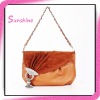 yellowish brown pu and suedefashion ladies shoulder bag