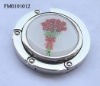 znic alloy round metal purse holder red rose printed